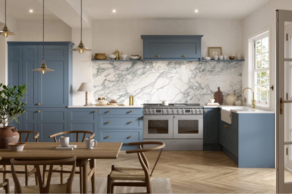 Aldridge shown in Supermatt Misty Blue kitchen
