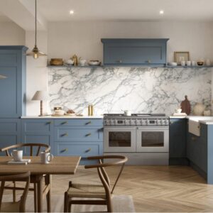 Aldridge shown in Supermatt Misty Blue kitchen