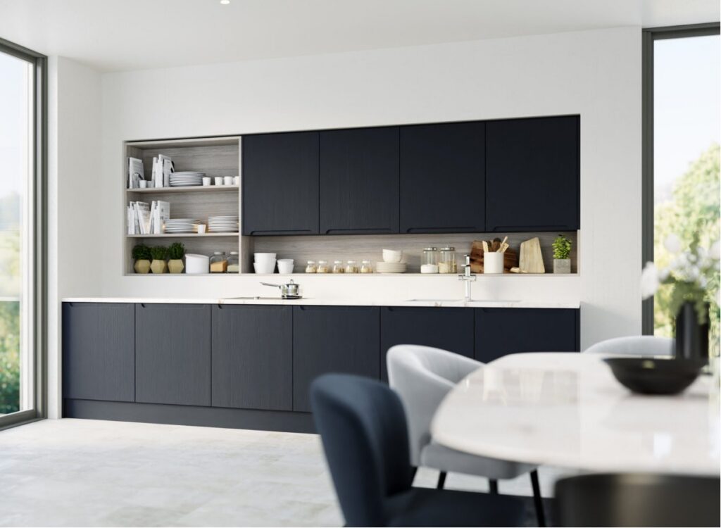 Chelsea shown in Paintflow Matt Indigo Blue kitchen