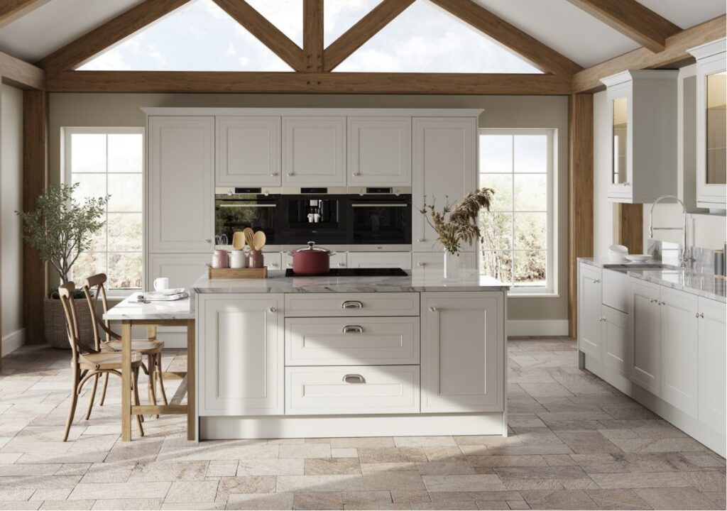 Helmsley shown in Supermatt Light Grey kitchen