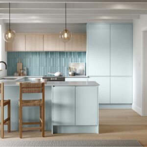 Knebworth shown in Supermatt Scandinavian Blue kitchen