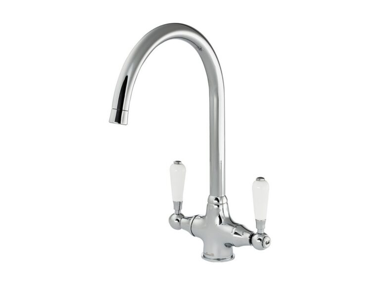 Reginox Elbe kitchen tap in chrome with white levers