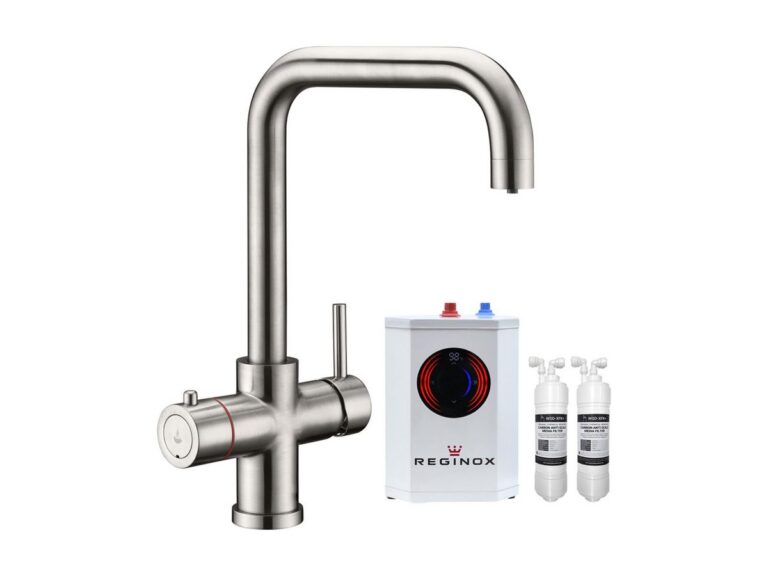 Reginox Tribezi 3-in-1 boiling water tap in brushed nickel